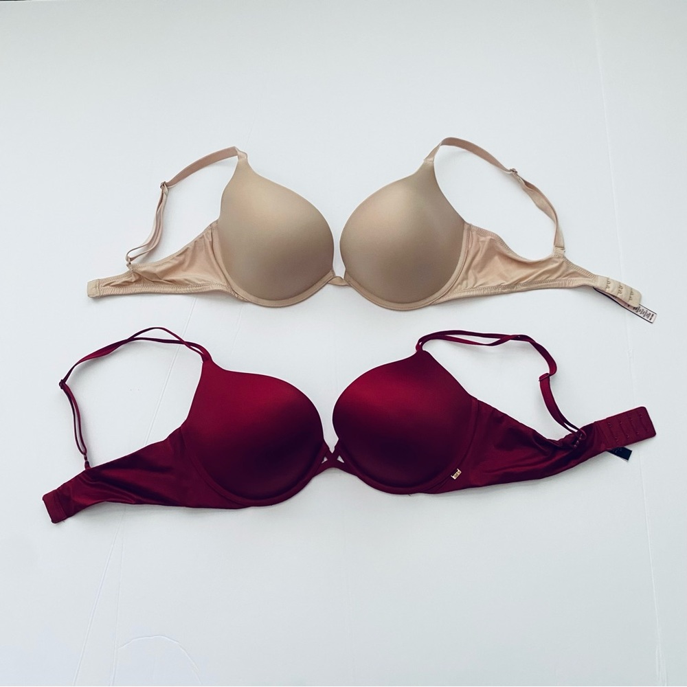 Lot of 2 Victoria’s Secret Bras Very Sexy Push Up 36D Marooon Push Up 36D Nude